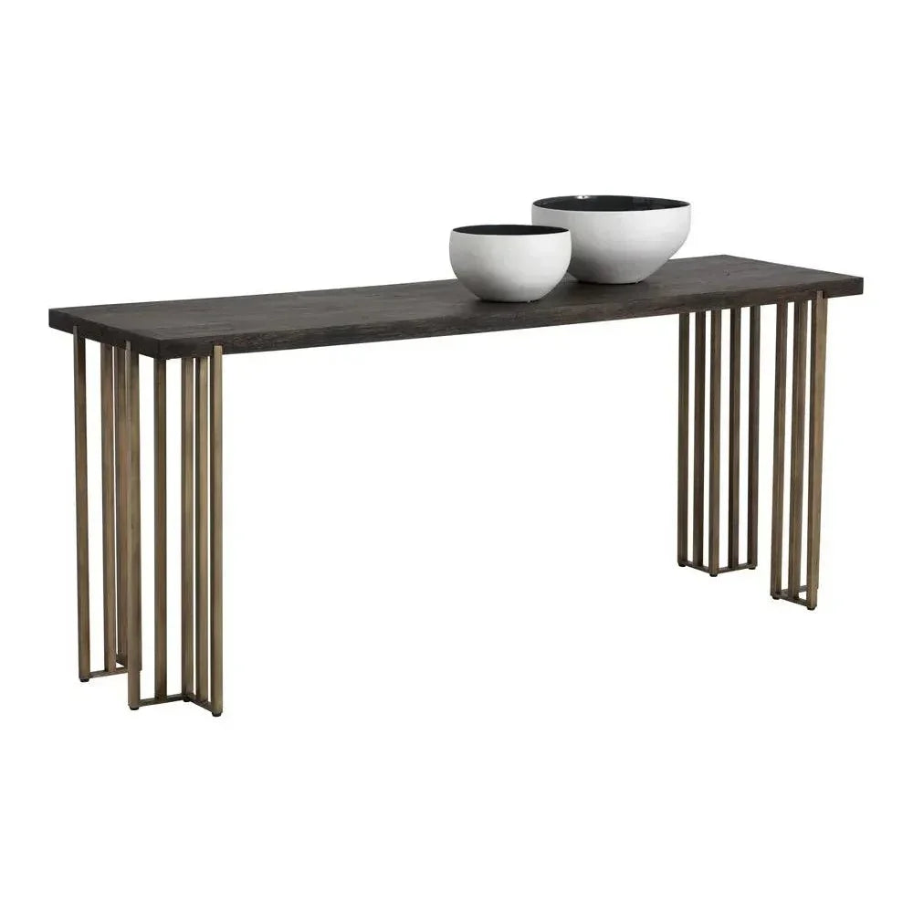 Classic Wood Console Table With Brass Legs - LOOMLAN - SUNPAN - Console Tables