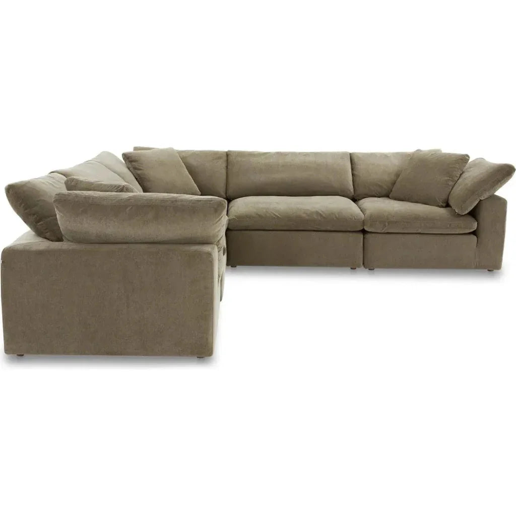 Clay Classic Performance Fabric & Wood Green L Modular Sectional-Modular Sofas-Moe's Home-LOOMLAN