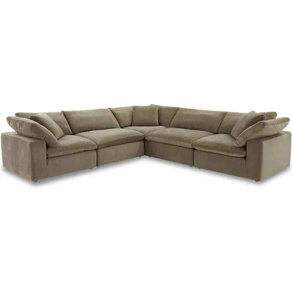 Clay Classic Performance Fabric & Wood Green L Modular Sectional-Modular Sofas-Moe's Home-LOOMLAN