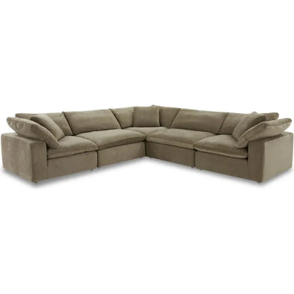 Clay Classic Performance Fabric & Wood Green L Modular Sectional-Modular Sofas-Moe's Home-LOOMLAN