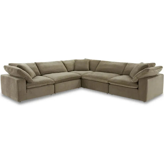 Clay Classic Performance Fabric & Wood Green L Modular Sectional-Modular Sofas-Moe's Home-LOOMLAN