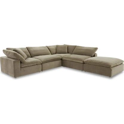 Clay Dream Performance Fabric & Wood Green Modular Sectional-Modular Sofas-Moe's Home-LOOMLAN