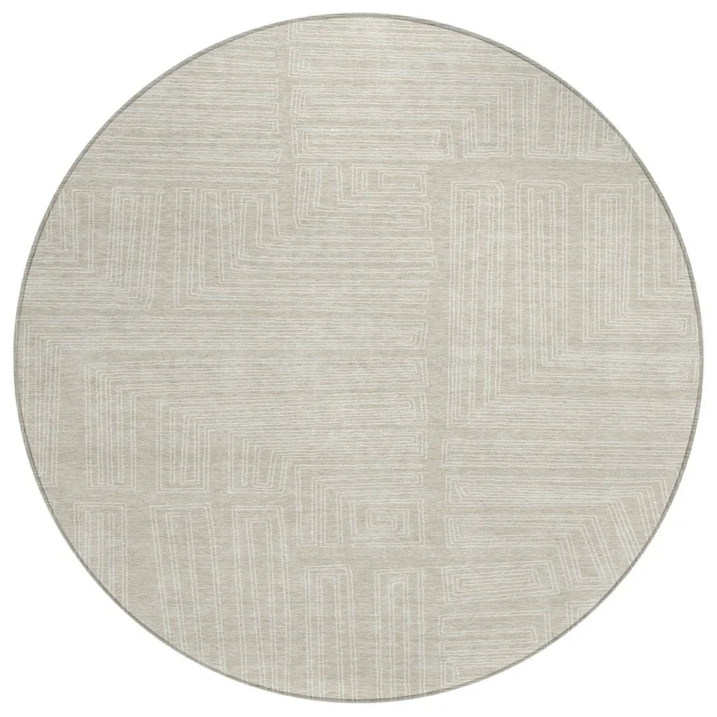Clayra Beige Washable Indoor-Outdoor Rug-Outdoor Rugs-LOOMLAN Rugs-8' x 8'-LOOMLAN