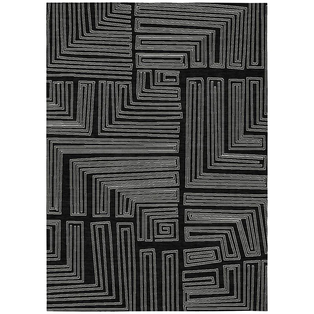 Clayra Black Washable Indoor-Outdoor Rug-Outdoor Rugs-LOOMLAN Rugs-2'6" x 3'10"-LOOMLAN