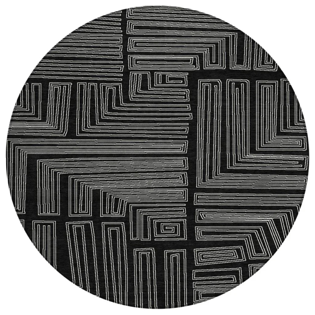 Clayra Black Washable Indoor-Outdoor Rug-Outdoor Rugs-LOOMLAN Rugs-8' x 8'-LOOMLAN