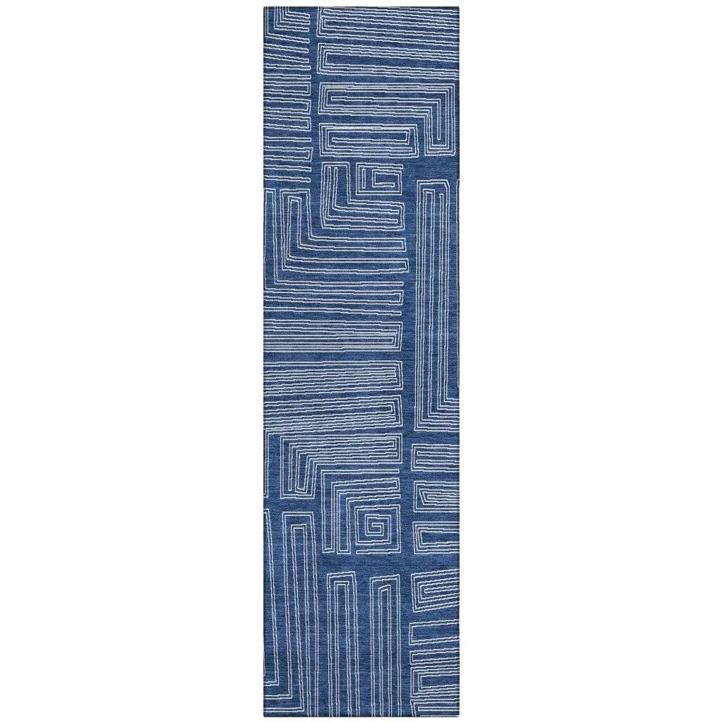 Clayra Blue Washable Indoor-Outdoor Rug-Outdoor Rugs-LOOMLAN Rugs-2'3" x 7'6"-LOOMLAN
