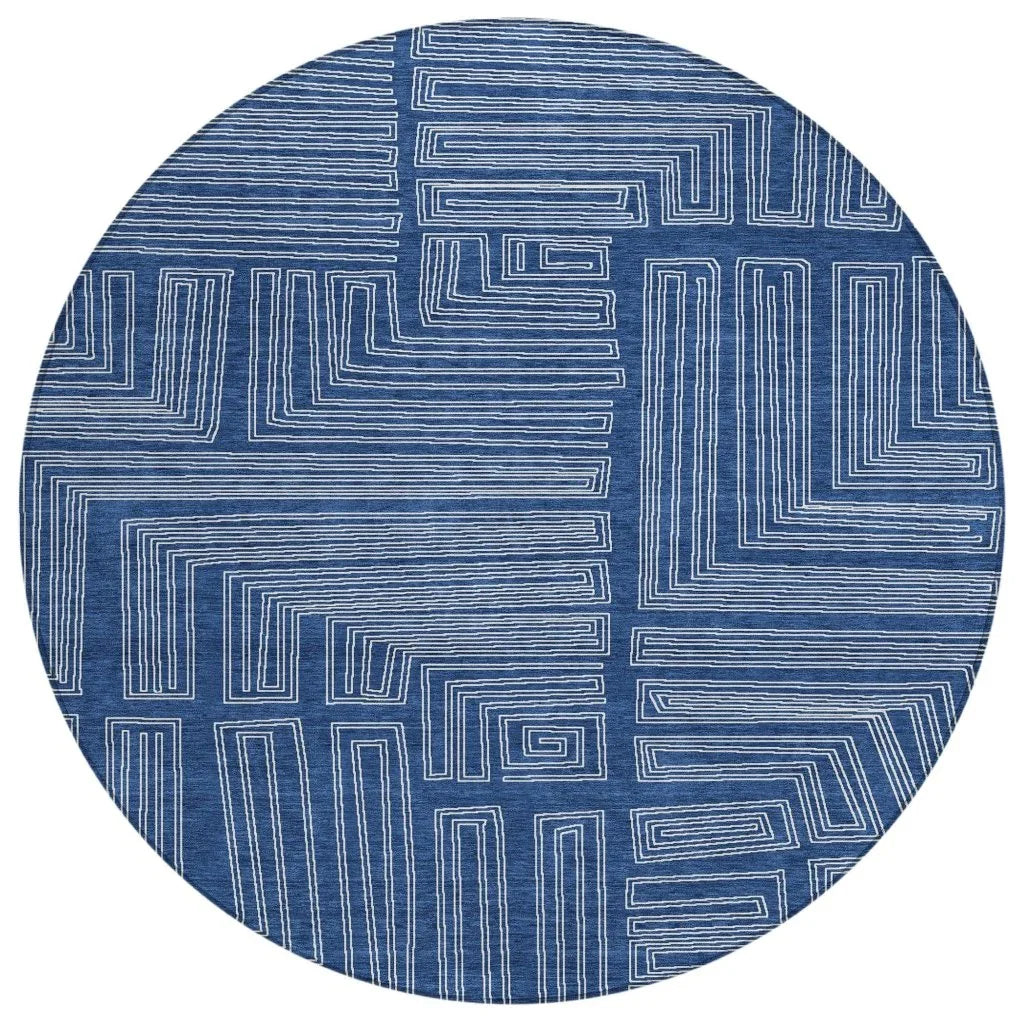 Clayra Blue Washable Indoor-Outdoor Rug-Outdoor Rugs-LOOMLAN Rugs-8' x 8'-LOOMLAN