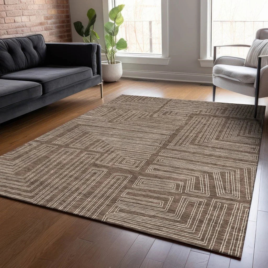 Clayra Brown Washable Indoor-Outdoor Rug-Outdoor Rugs-LOOMLAN Rugs-LOOMLAN