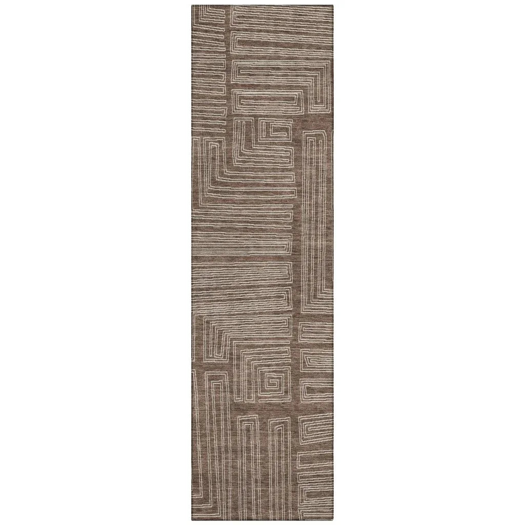 Clayra Brown Washable Indoor-Outdoor Rug-Outdoor Rugs-LOOMLAN Rugs-2'3" x 7'6"-LOOMLAN