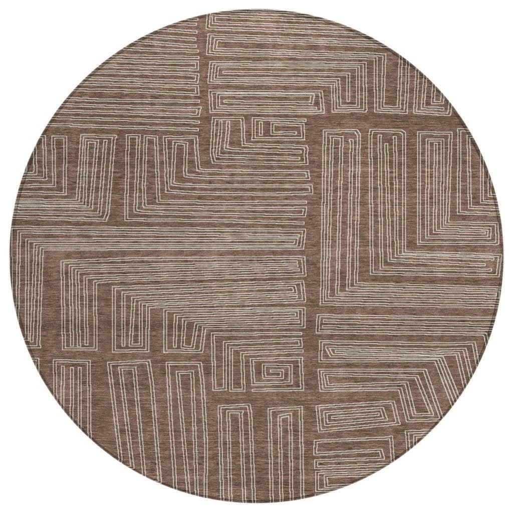 Clayra Brown Washable Indoor-Outdoor Rug-Outdoor Rugs-LOOMLAN Rugs-8' x 8'-LOOMLAN