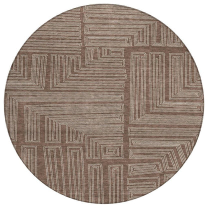 Clayra Brown Washable Indoor-Outdoor Rug-Outdoor Rugs-LOOMLAN Rugs-8' x 8'-LOOMLAN