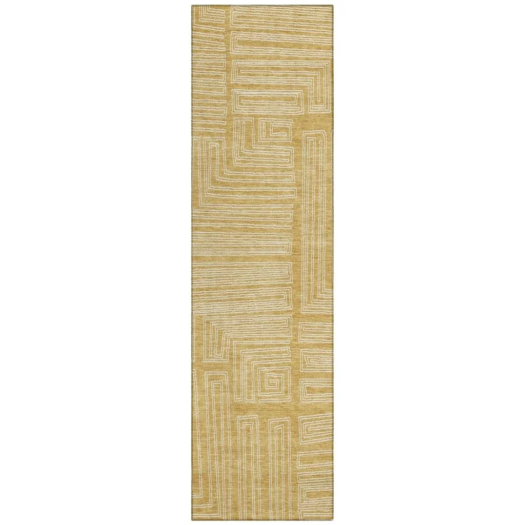 Clayra Gold Washable Indoor-Outdoor Rug-Outdoor Rugs-LOOMLAN Rugs-2'3" x 7'6"-LOOMLAN
