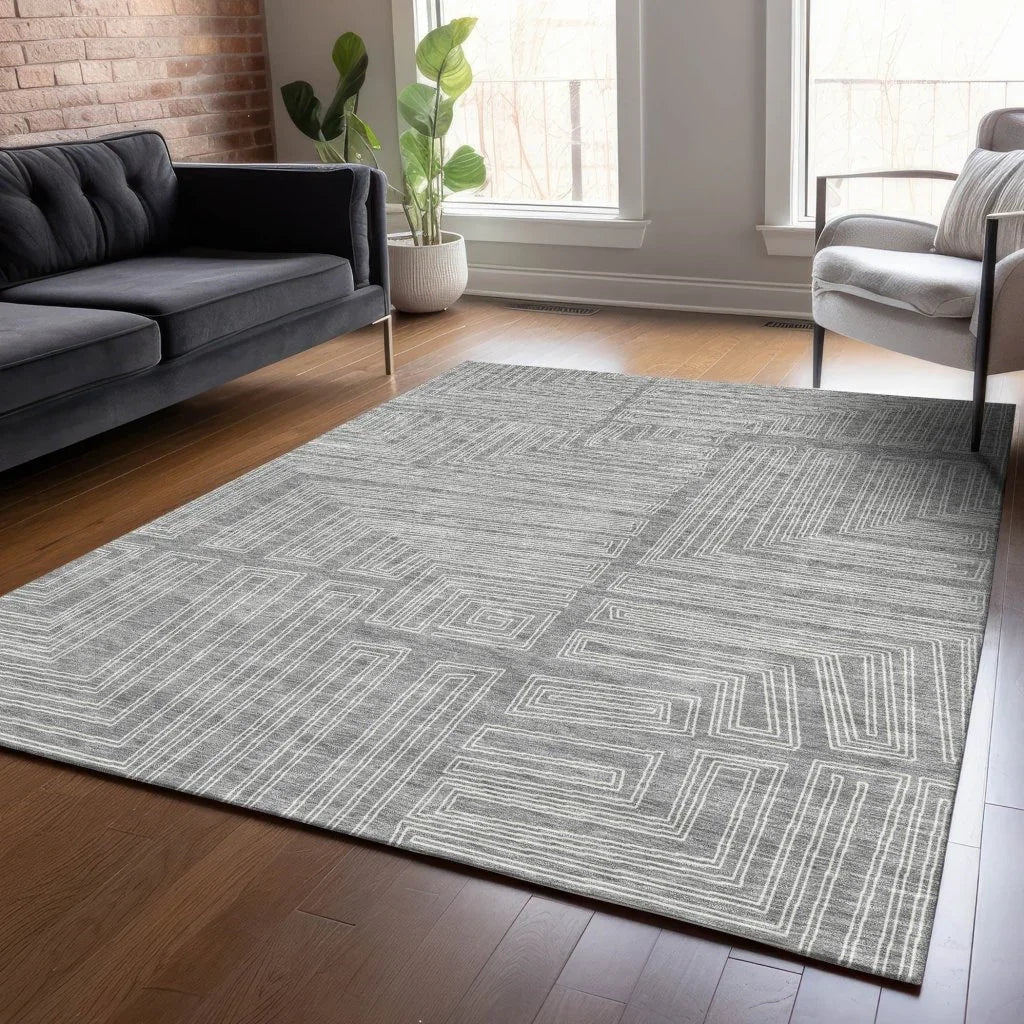 Clayra Gray Washable Indoor-Outdoor Rug-Outdoor Rugs-LOOMLAN Rugs-LOOMLAN