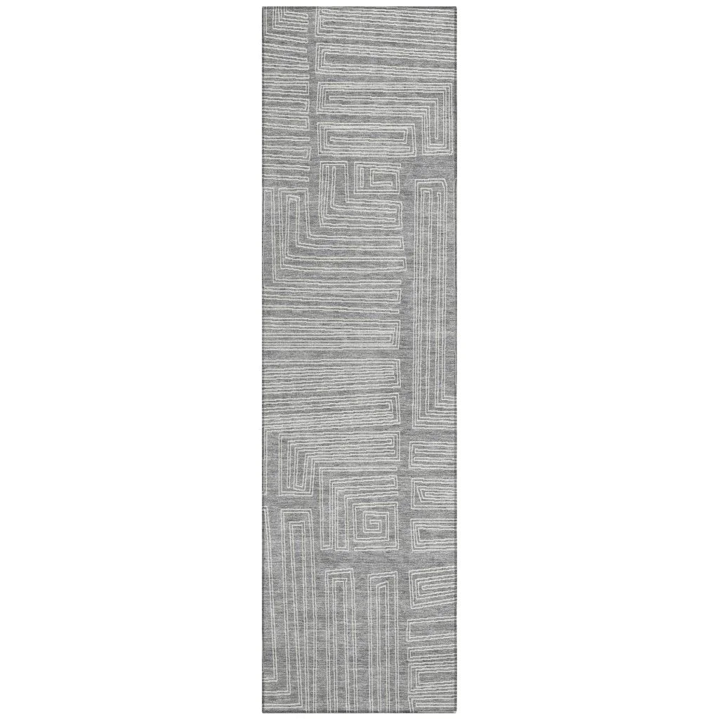 Clayra Gray Washable Indoor-Outdoor Rug-Outdoor Rugs-LOOMLAN Rugs-2'3" x 7'6"-LOOMLAN