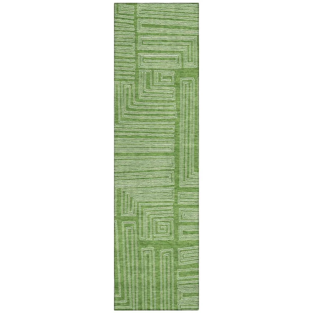 Clayra Green Washable Indoor-Outdoor Rug-Outdoor Rugs-LOOMLAN Rugs-2'3" x 7'6"-LOOMLAN