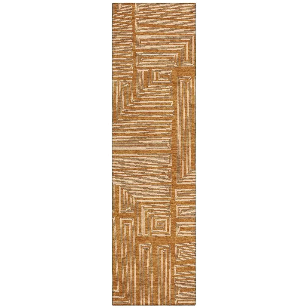 Clayra Orange Washable Indoor-Outdoor Rug-Outdoor Rugs-LOOMLAN Rugs-2'3" x 7'6"-LOOMLAN
