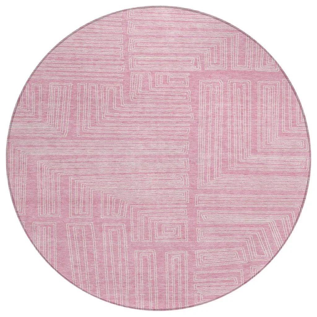 Clayra Pink Washable Indoor-Outdoor Rug-Outdoor Rugs-LOOMLAN Rugs-8' x 8'-LOOMLAN