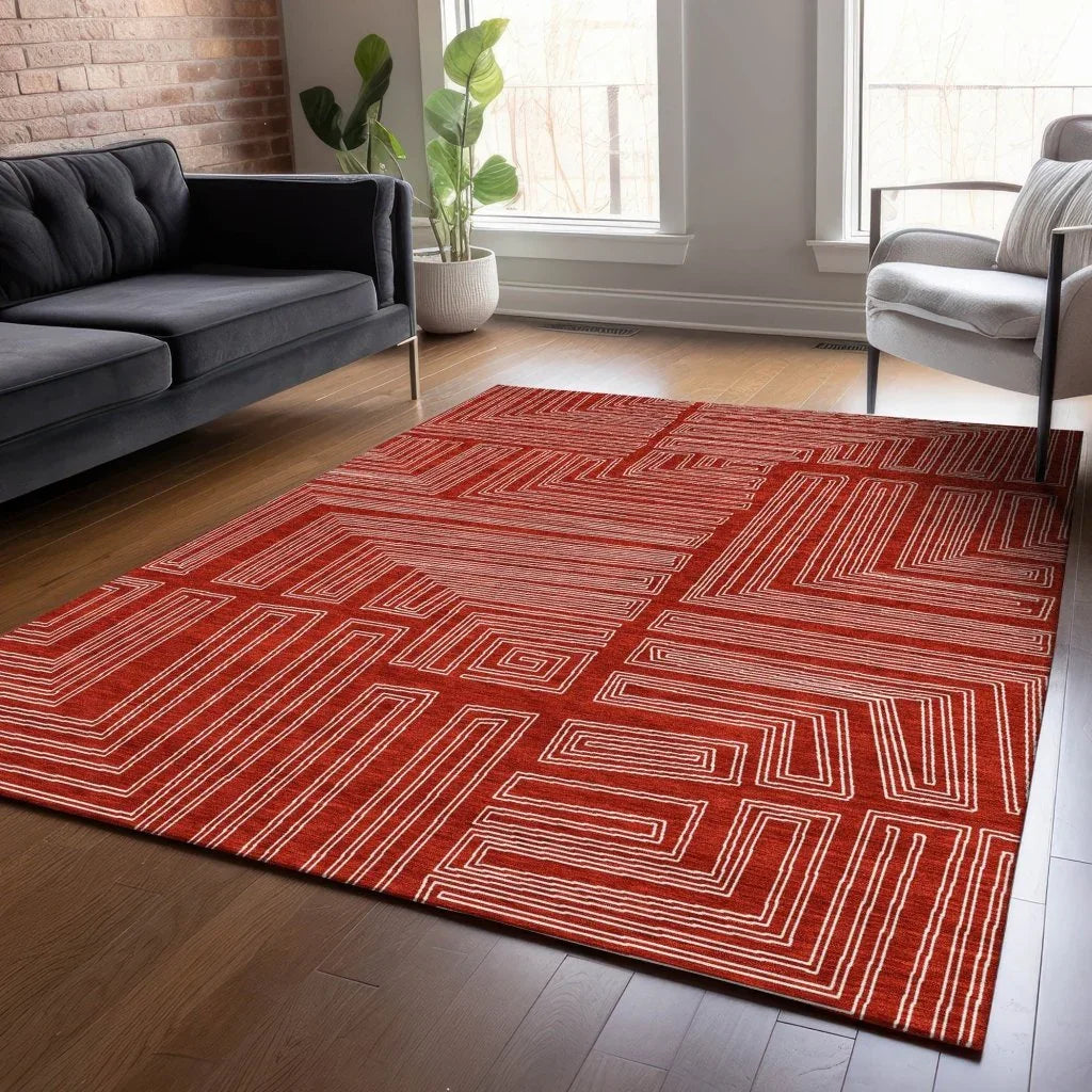 Clayra Red Washable Indoor-Outdoor Rug-Outdoor Rugs-LOOMLAN Rugs-LOOMLAN