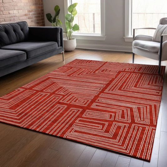 Clayra Red Washable Indoor-Outdoor Rug-Outdoor Rugs-LOOMLAN Rugs-LOOMLAN