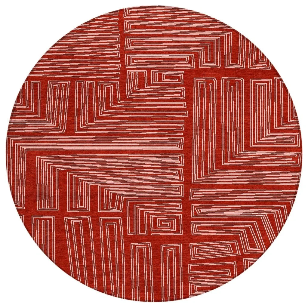Clayra Red Washable Indoor-Outdoor Rug-Outdoor Rugs-LOOMLAN Rugs-8' x 8'-LOOMLAN