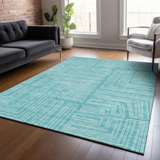 Clayra Teal Washable Indoor-Outdoor Rug-Outdoor Rugs-LOOMLAN Rugs-LOOMLAN