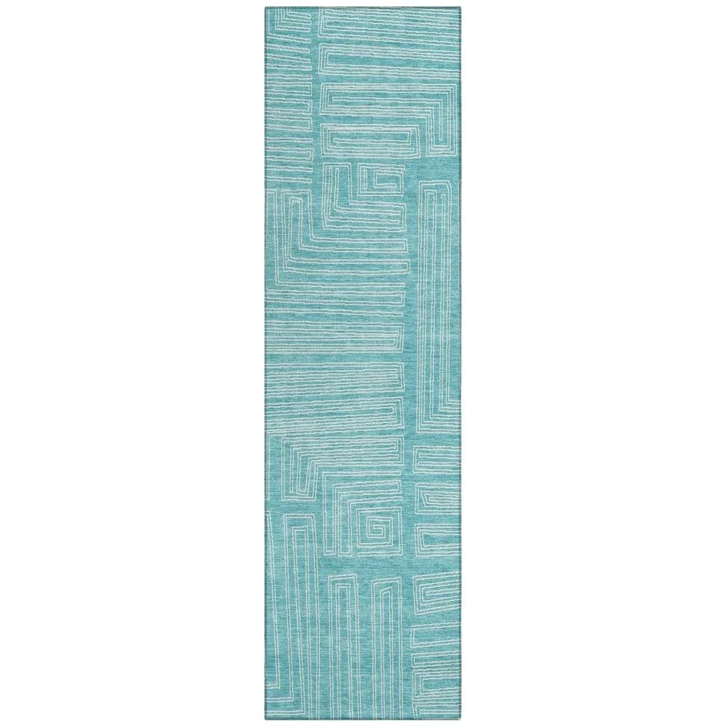 Clayra Teal Washable Indoor-Outdoor Rug-Outdoor Rugs-LOOMLAN Rugs-2'3" x 7'6"-LOOMLAN