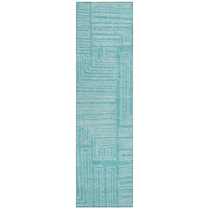 Clayra Teal Washable Indoor-Outdoor Rug-Outdoor Rugs-LOOMLAN Rugs-2'3" x 7'6"-LOOMLAN