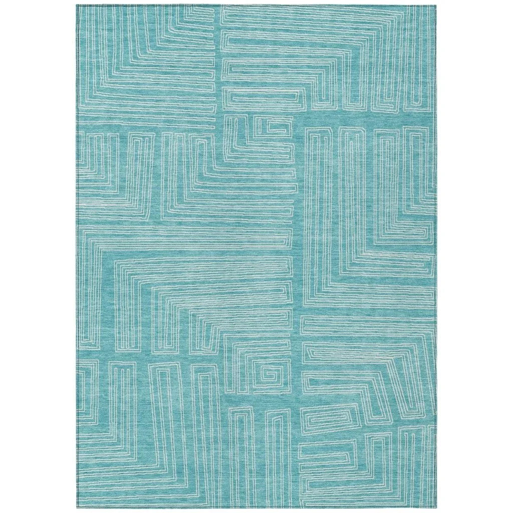 Clayra Teal Washable Indoor-Outdoor Rug-Outdoor Rugs-LOOMLAN Rugs-2'6" x 3'10"-LOOMLAN