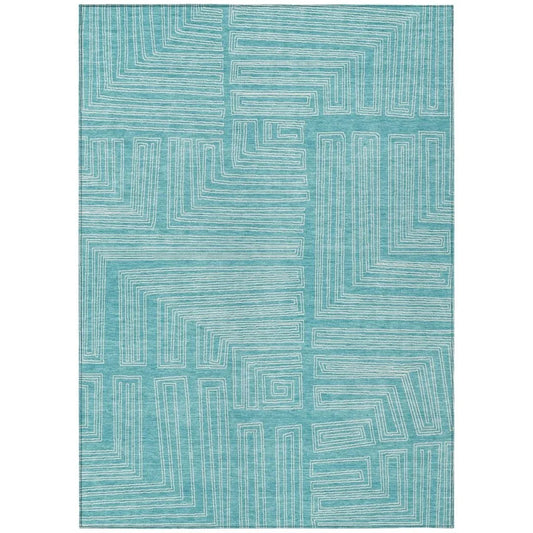 Clayra Teal Washable Indoor-Outdoor Rug-Outdoor Rugs-LOOMLAN Rugs-2'6" x 3'10"-LOOMLAN