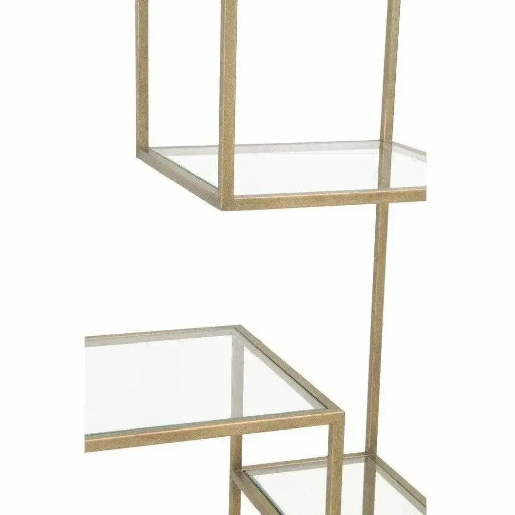 Clear Glass Gold Brass Frame Tall and Narrow Etagere - LOOMLAN - Essentials For Living - Etageres