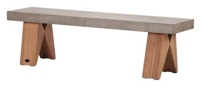 Clip Teak And Concrete Patio Bench-Outdoor Benches-Seasonal Living-LOOMLAN