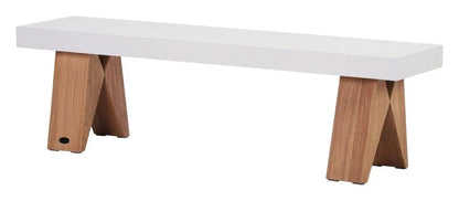 Clip Teak And Concrete Patio Bench-Outdoor Benches-Seasonal Living-LOOMLAN