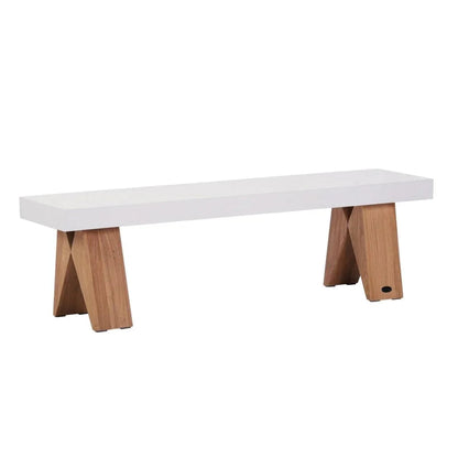 Clip Teak And Concrete Patio Bench-Outdoor Benches-Seasonal Living-Ebony White-LOOMLAN