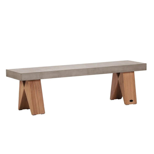 Clip Teak And Concrete Patio Bench-Outdoor Benches-Seasonal Living-Slate Grey-LOOMLAN