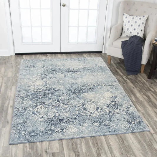 Clon Damask Blue Large Area Rugs For Living Room - LOOMLAN - LOOMLAN - Area Rugs