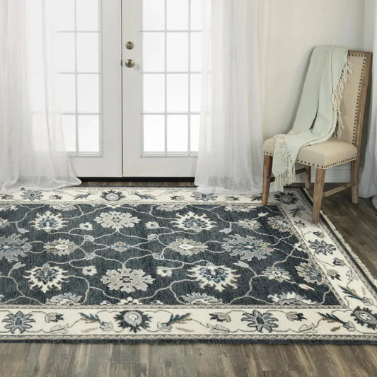 Clot Floral Charcoal Large Area Rugs For Living Room - LOOMLAN - LOOMLAN - Area Rugs