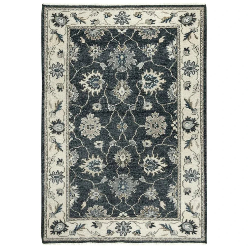 Clot Floral Charcoal Large Area Rugs For Living Room - LOOMLAN - LOOMLAN - Area Rugs