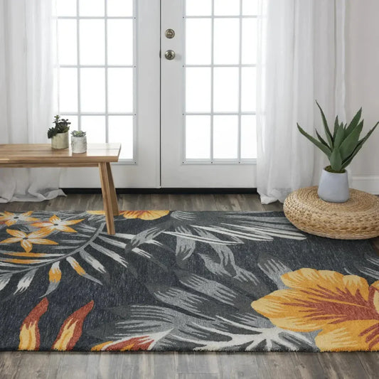 Clun Floral Charcoal Area Rugs For Living Room - LOOMLAN - LOOMLAN - Area Rugs