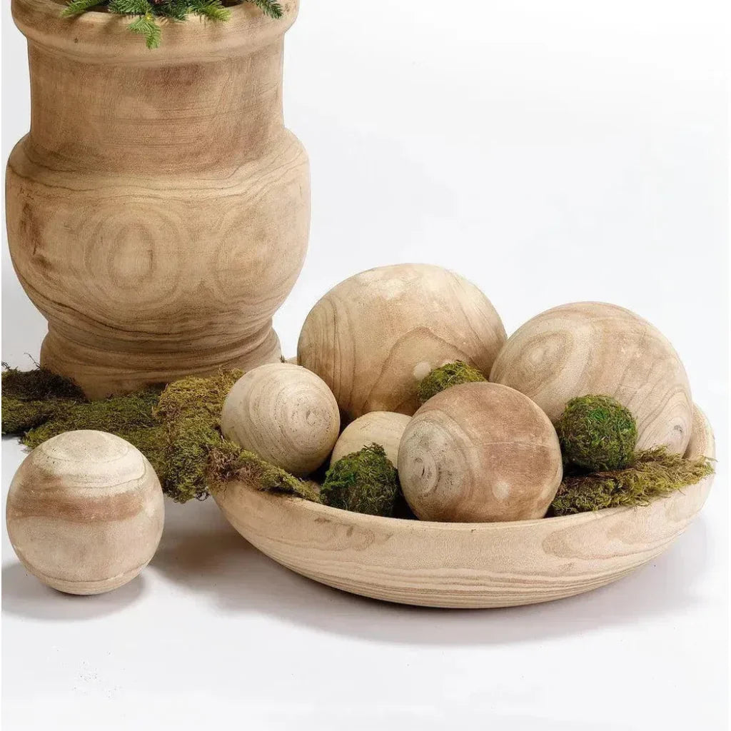 Coastal Brown Paulownia Wood Malibu Wood Balls 3PC - LOOMLAN - Jamie Young - Statues & Sculptures