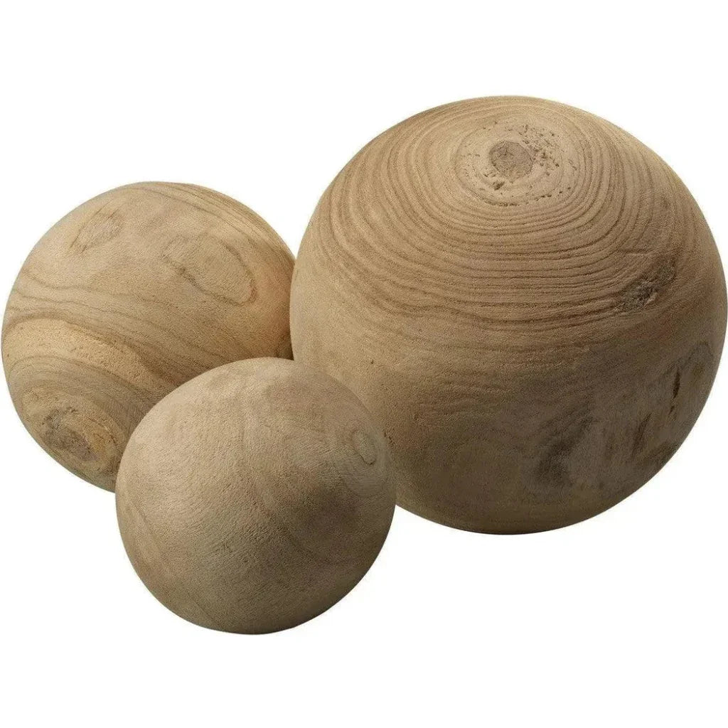 Coastal Brown Paulownia Wood Malibu Wood Balls 3PC - LOOMLAN - Jamie Young - Statues & Sculptures