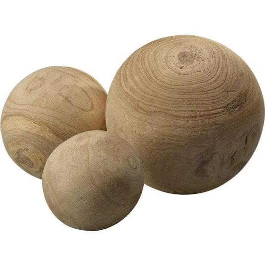 Coastal Brown Paulownia Wood Malibu Wood Balls 3PC - LOOMLAN - Jamie Young - Statues & Sculptures