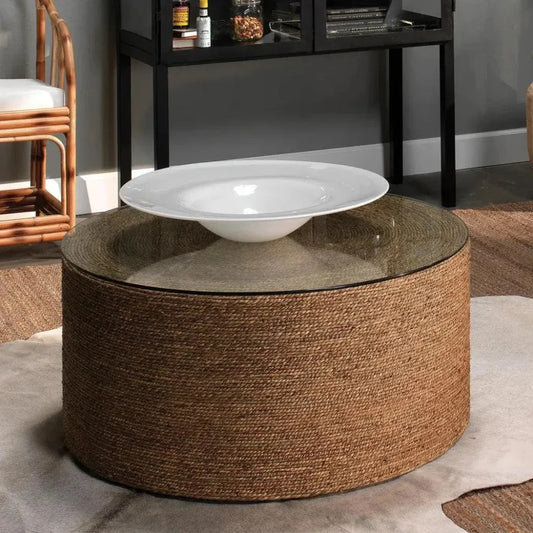 Coastal Natural Seagrass Round Harbor Coffee Table - LOOMLAN - Jamie Young - Coffee Tables