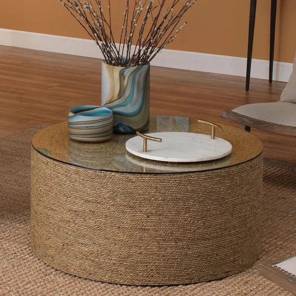 Coastal Natural Seagrass Round Harbor Coffee Table - LOOMLAN - Jamie Young - Coffee Tables