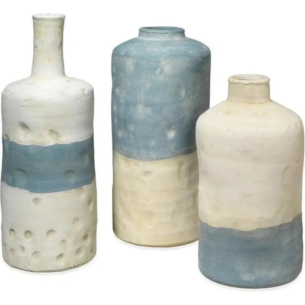Coastal Style Blue Ceramic Sedona Vessels 3PC - LOOMLAN - Jamie Young - Vases & Jars