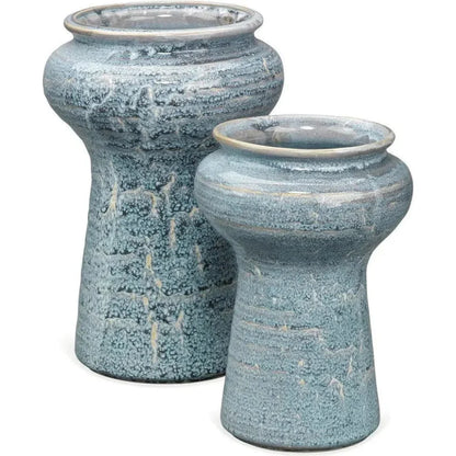 Coastal Style Blue Ceramic Snorkel Vases 2PC - LOOMLAN - Jamie Young - Vases & Jars