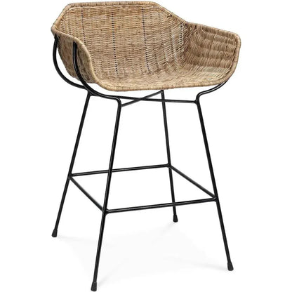 Coastal Style Brown Rattan Nusa Counter Stool Back - LOOMLAN - Jamie Young - Counter Stools