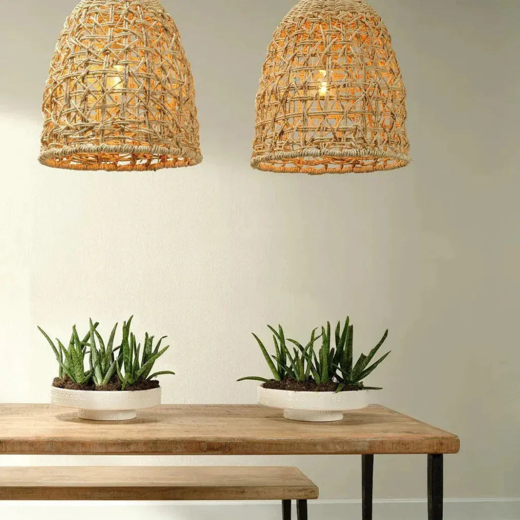 Coastal Style Natural Corn Straw Rope Netted Pendant - LOOMLAN - Jamie Young - Pendants