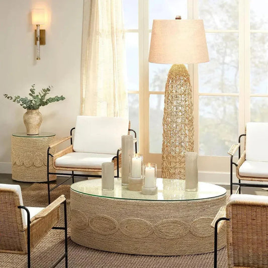 Coastal Style Natural Rope Kauai Floor Lamp-Floor Lamps-Jamie Young-LOOMLAN