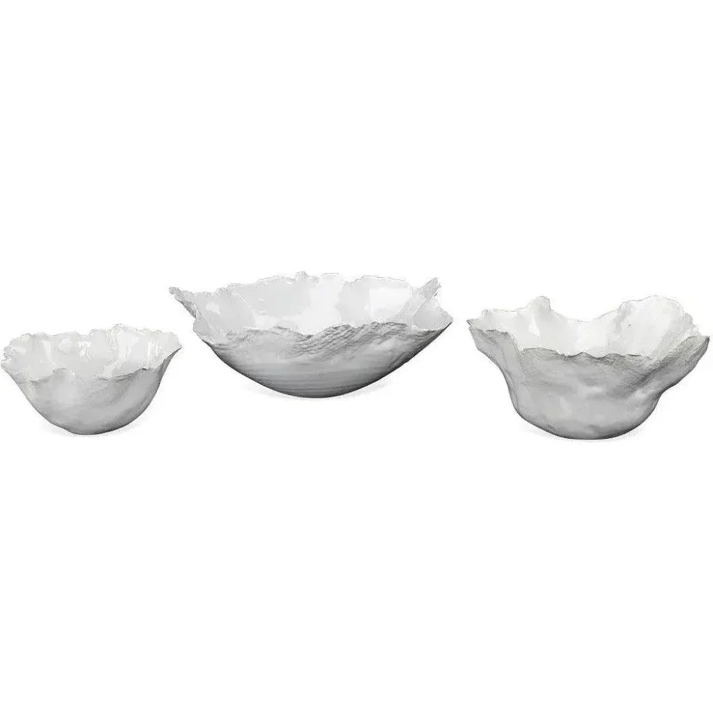 Coastal Style White Ceramic Fleur Ceramic Bowls 3PC - LOOMLAN - Jamie Young - Boxes & Bowls
