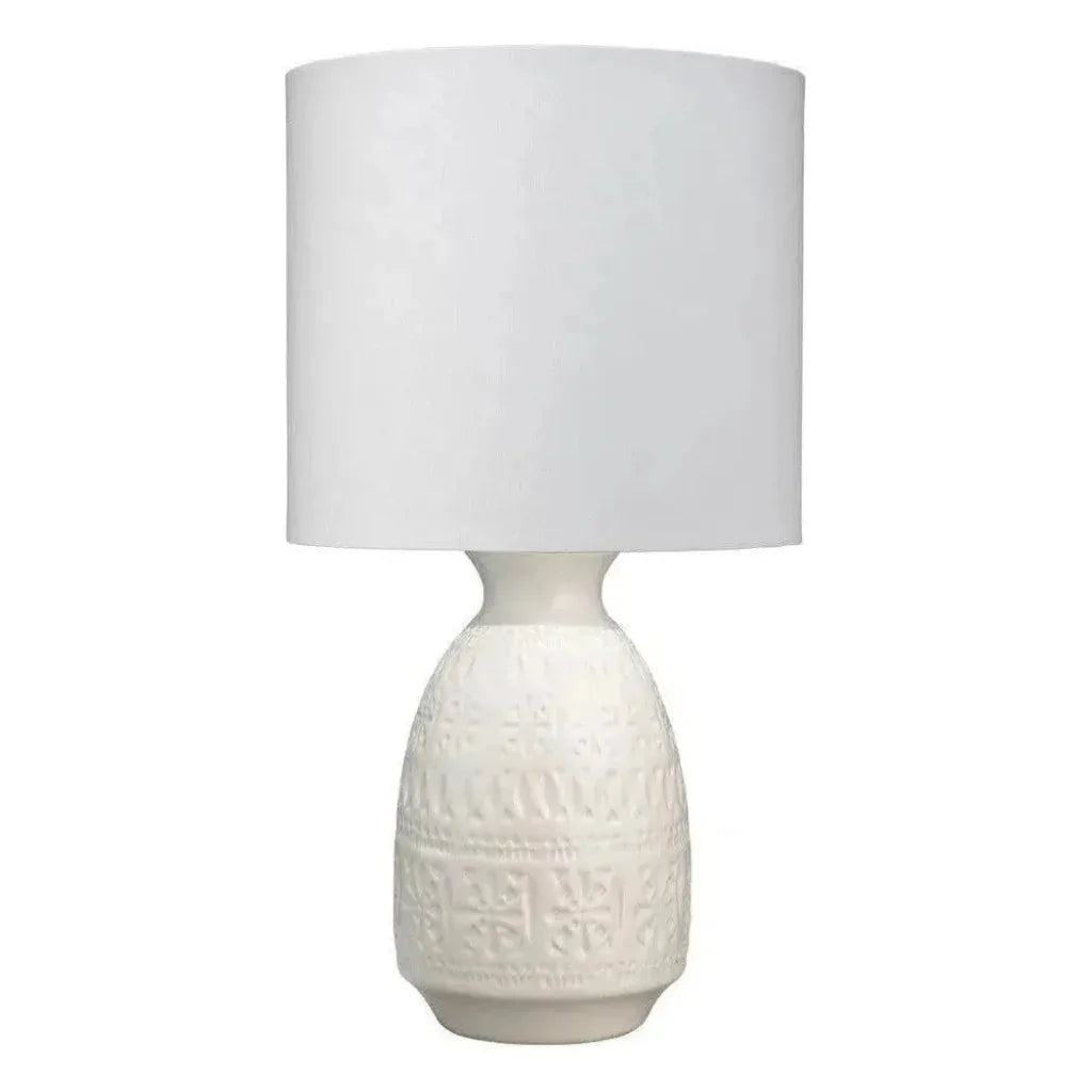 Coastal Style White Ceramic Frieze Table Lamp - LOOMLAN - Jamie Young - Table Lamps